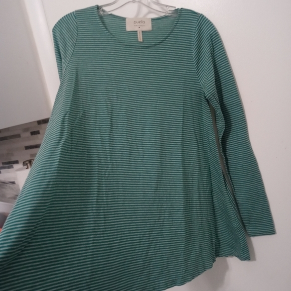 PUELLA ANTHROPOLOGIE LONG SLEEVE GREEN GRAY STRIPED KNIT TUNIC BLOUSE M - Picture 4 of 5